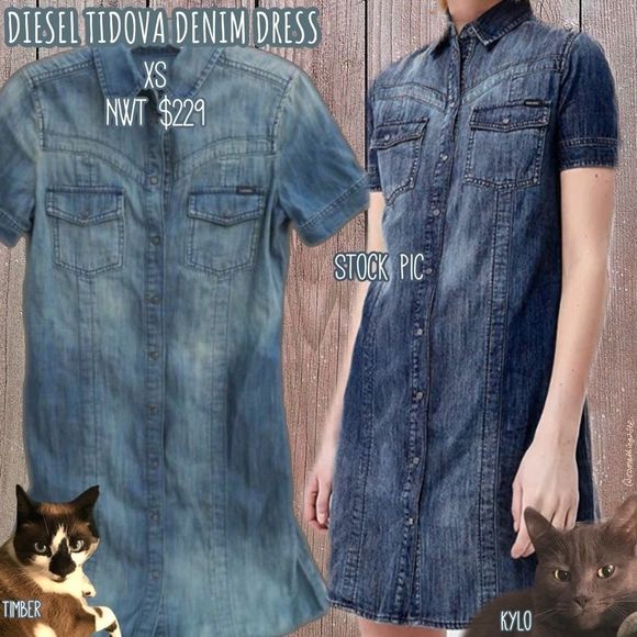 NWT $228 DIESEL | Tidova Distressed Lightweight Denim Dress in Distressed - Picture 1 of 14